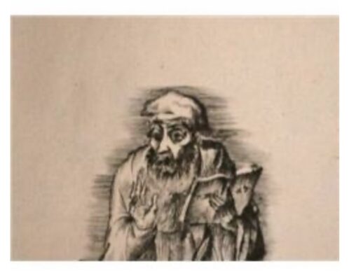 Illustration: Joseph Budko, pointe sèche (vers 1918–1922). Un érudit juif, penché sur le livre ouvert dont émane presque une présence, hésitant entre parole et silence. capture ici l’instant fragile où la lecture devient vision — un espace intérieur d’inspiration et de vertige. Une image d’une justesse émouvante pour évoquer Nathan de Gaza, mystique penché sur les textes, guettant dans l’ombre la lumière d’une révélation.