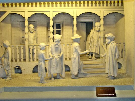 Illustration: Représentation d'une réunion des dirigeants du conseil des Quatre Pays au Musée de la Diaspora à Tel-Aviv